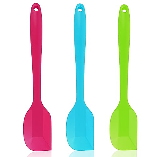 Pritogo Teigschaber-Set 3-teilig (21,5cm) Silikonspatel Teigspachtel Backzubehör mit Metallkern bis 220° BPA-frei (Blau Grün Pink) von Pritogo