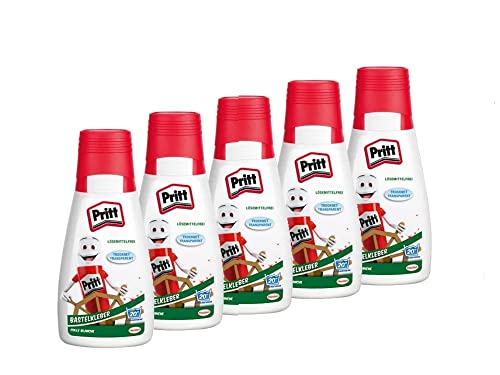 Pritt Bastelkleber, transparent trocknender Alleskleber für Zuhause, Schule oder Büro, weißer Bastelleim für Kinder, 5x 100 g, 9H PAKC2 von Pritt