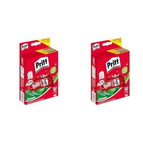 Pritt Klebestift, sicherer und kinderfreundlicher Bastelkleber für Kunst und Bastelarbeiten, starker Kleber für Schule & Bürobedarf, 5x43g Pritt Stift (Packung mit 2) von Pritt