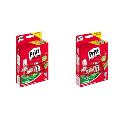 Pritt Klebestift, sicherer und kinderfreundlicher Bastelkleber für Kunst und Bastelarbeiten, starker Kleber für Schule & Bürobedarf, 5x43g Pritt Stift (Packung mit 2) von Pritt