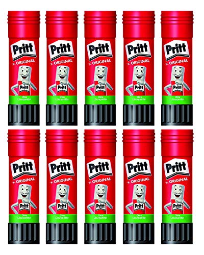 Pritt Klebestift, sicherer und kinderfreundlicher Kleber für Kunst und Bastelarbeiten, starker Klebstoff für Schule & Bürobedarf, 43g Pritt Stift (10er Pack) von Pritt