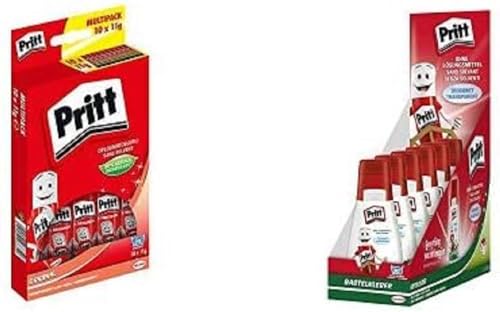 Pritt Klebestift, sicherer und kinderfreundlicher Kleber für Kunst und Bastelarbeiten 10x11g & Pritt Bastelkleber, transparent trocknender Alleskleber 6x100g von Pritt