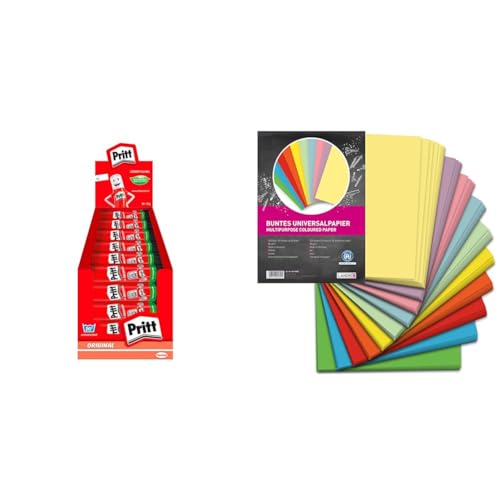 Pritt Klebestift, sicherer und kinderfreundlicher Kleber für Kunst und Bastelarbeiten & Landré 250 Blatt A4 buntes Universal-Papier, 80g/m², Drucker-Papier, 10 Farben von Pritt