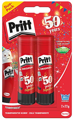 Pritt Klebestift, sicherer und kinderfreundlicher Kleber für Kunst und Bastelarbeiten, starker Klebstoff für Schule & Bürobedarf, 2x22g Pritt Stift von Pritt