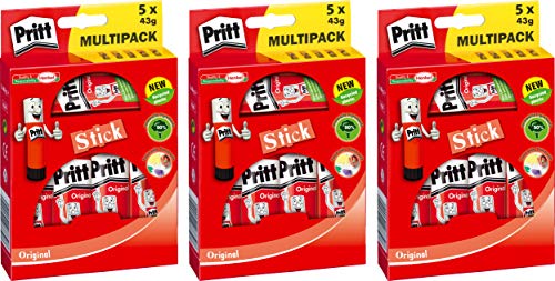 Pritt Klebestift 5 x 43 g, transparent, Klebstoff ohne Lösungsmittel (3,) von Pritt