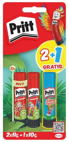 Pritt Klebestift Design-Motiv Set, sicherer und kinderfreundlicher Kleber für Kunst und Bastelarbeiten, starker Klebstoff für die Schule, 2x11g original und 1 x 10g bunter Pritt Stift, 9H PBS3B Pritt Klebestift Design-Motiv Set, sicherer und kinderfreundlicher Kleber für Kunst und Bastelarbeiten, starker Klebstoff für die Schule, 2x11g original und 1 x 10g bunter Pritt Stift, 9H PBS3B von Pritt
