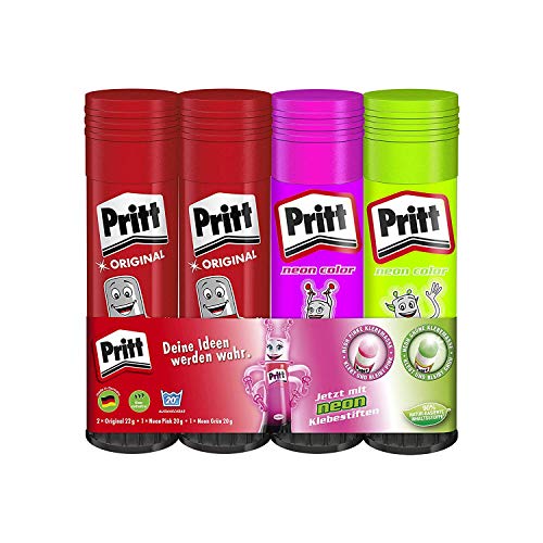 Pritt Klebestift Mix Pack, sicherer und kinderfreundlicher Kleber für Kunst und Bastelarbeiten, Klebstoff für Schule & Bürobedarf, 2 x 20g (Grün & Pink), 2 x 22g Original von Pritt