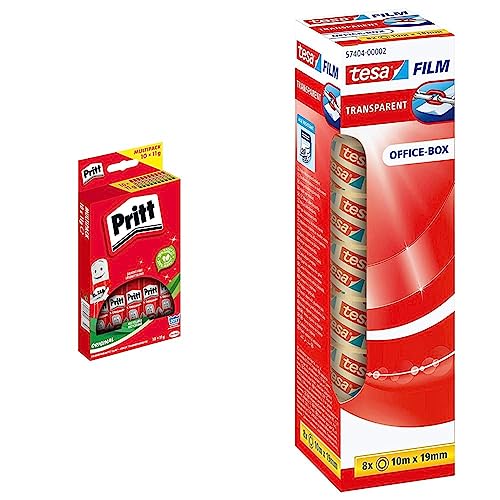 Pritt Klebestift Multipack & tesafilm transparent - Transparentes Klebeband mit starker Haftung - alterungsbeständig und reißfest - 10 m x 19 mm - 8er Pack von Pritt