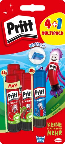 Pritt Klebestift, sicherer und kinderfreundlicher Kleber für Kunst und Bastelarbeiten, starker Klebstoff für Schule & Bürobedarf, 4+1 Multipack, 5 Stück von Pritt