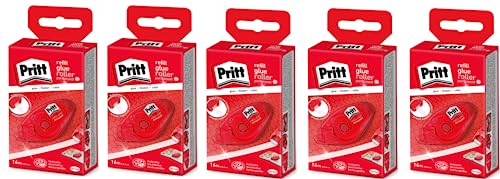 Pritt Refill Kleberoller, permanent, Premium-Band mit Klebstoffwaben, Gehäuse mit Schutzkappe lässt sich einfach nachfüllen, Bandlänge: 16 m, Bandbreite: 8,4 mm, 5 Stück von Pritt