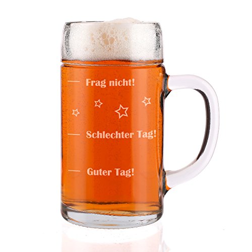 Herz & Heim® Maßkrug 1L mit Gravur - Guter Tag - Schlechter Tag - Frag nicht! - das Stimmungsglas als lustige Geschenkidee von Herz & Heim