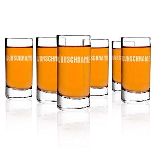 Herz & Heim® Schnapsglas mit Gravur im 6er Set je Glas 1 Name von Herz & Heim