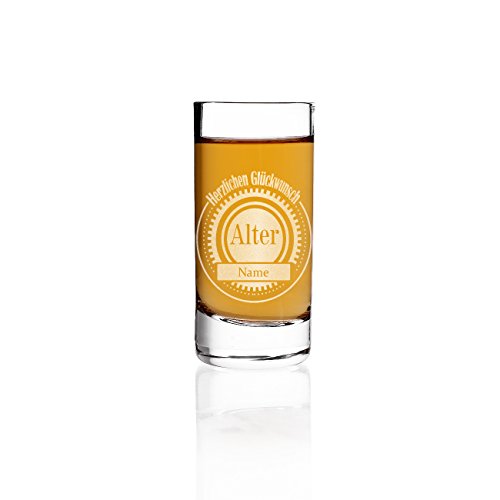 Herz & Heim® Schnapsglas zum Geburtstag mit Gravur des Alters und Name von Herz & Heim