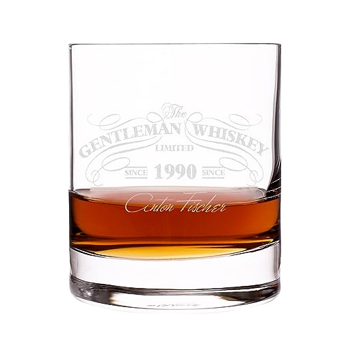 Herz & Heim® Whiskey Glas - Gentleman Whiskey Design - Gratis Gravur Name u. Geburtsjahr von Privatglas