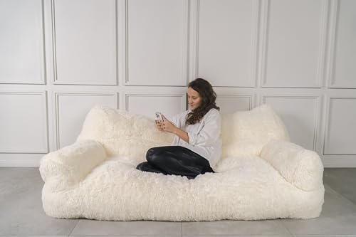 Privee Home Sofa Jelly Bear/White – Soft Plush Compressed Sofa with Faux Fur Cover, Comfortable and Durable, 185 cm Wide, 110 cm Deep, 70 cm High – Modern Cozy Seating von Privee Home