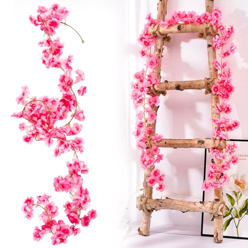Prampe 2 Stück Kirschblüten Deko, 135 Blütenköpfe Dunkelrosa Kirschblüten Künstlich, 1.8M Blumengirlande Frühling, Kunstblumen Hängend blumenwand für Hochzeit Party Haus Garten Bogen Wände von Prmape
