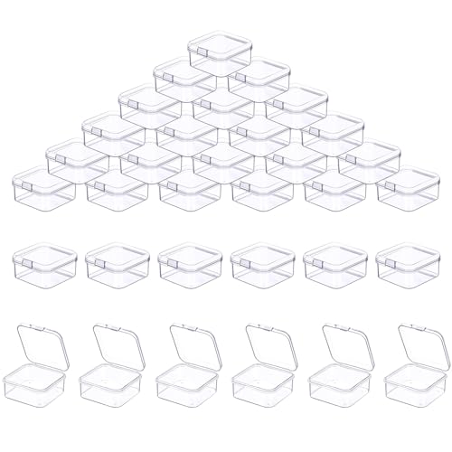 Prmape 50 Stück Aufbewahrungsbox mit Deckel Klein, 3.5 * 3.5 * 1.8cm Rechteckige Leere Mini-Aufbewahrungsbox, Kleine Klar Kunststoff Perlen Aufbewahrung Behälter Box für Bastelzubehör von Prmape