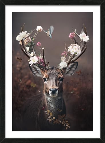 Pro-Art gerahmtes Wandbild Scandic Living Deer With Flowers II, 55x75 cm von Pro-Art