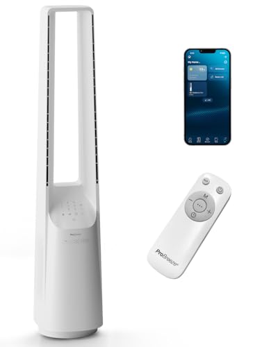 Pro Breeze 101cm rotorloser Ventilator - Smart Home Ventilator mit WLAN, Fernbedienung, LED Display, 6 Geschwindigkeiten - Turmventilator sehr leise, 5 Betriebsmodi, Auto 60° Oszillation, 7h Timer von Pro Breeze
