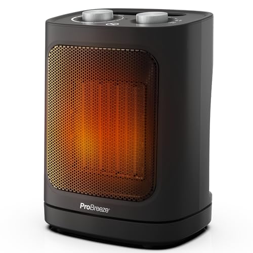 Pro Breeze 1800W Mini Keramik Heizlüfter mit zwei Leistungsstufen, automatischer Oszillation & Kaltstufe für Bad, Wohnzimmer, Büro, Terrasse - Schwarz von Pro Breeze