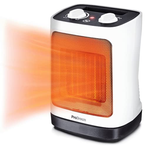 Pro Breeze 2000W Mini Keramik Heizlüfter energiesparend mit automatischer Oszillation, Zwei Leistungsstufen, Kleine Elektroheizung leise für Wohnzimmer, Büro, Terasse - Weiß von Pro Breeze