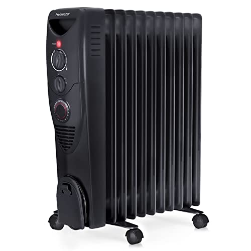 Pro Breeze 2500W Ölradiator energiesparend - Elektro Heizkörper mit 11 Rippen, integrierter Zeitschaltuhr, 3 Heizstufen, regulierbaren Thermostat und Sicherheitsabschaltfunktion - Schwarz von Pro Breeze