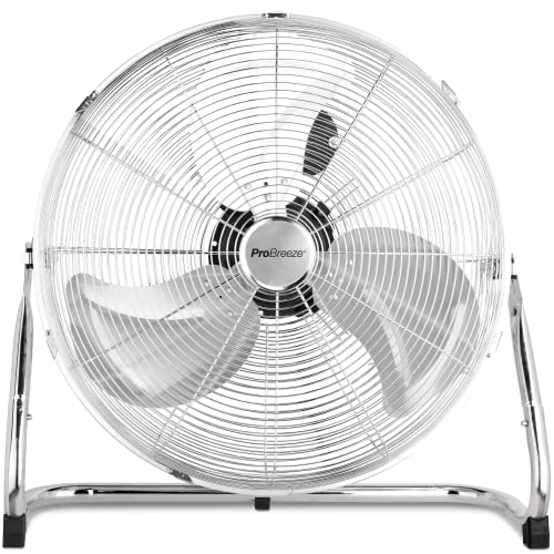 Pro Breeze 50 cm Bodenventilator aus Chrom, Ventilator mit 3 Geschwindigkeitsstufen und verstellbaren Ventilatorkopf - Windmaschine für Fitnessstudio oder Werkstatt von Pro Breeze
