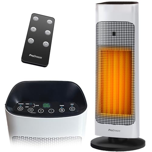 Pro Breeze Keramik Heizlüfter mit Fernbedienung und 7 Heizstufen - Heizstrahler Elektrisch 2000W mit Überhitzungsschutz und 24h Timer - Energiesparender ECO Modus & Leiser Betrieb, 80° Oszillation von Pro Breeze