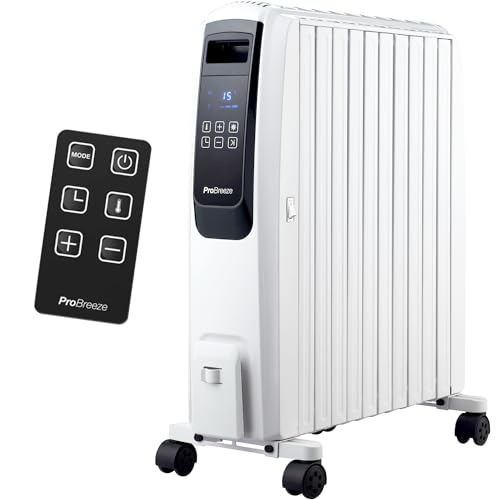 Pro Breeze Premium 2500W Ölradiator energiesparend mit digitalem Display & Fernbedienung - Heizkörper elektrisch mit 10 Rippen, 4 Heizstufen, 24h Timer, Thermostat & Überhitzungsschutz von Pro Breeze