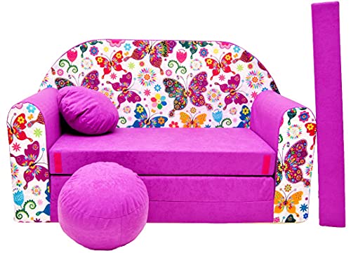 Pro Cosmo Kindersofa Bettfunktion 3in1 Sofa + Gratis Polsterhocker und Kissen Kindermöbel Set - M33 von Pro Cosmo