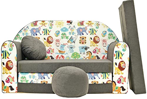 Pro Cosmo Kinder Sofabett + Gratis Polsterhocker und Kissen Kindermöbel Set - A5 von Pro Cosmo