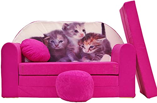 Pro Cosmo H6 Kinder-Schlafsofa Futon mit Sitzhocker/Fußhocker/Kissen, Stoff, Rosa, 168 x 98 x 60 cm, Baumwolle, Pink von Pro Cosmo