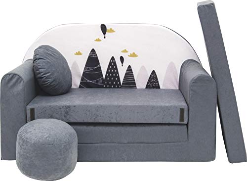 Pro Cosmo Kindersofa Bettfunktion 3in1 Sofa + Gratis Polsterhocker und Kissen Kindermöbel Set - AX2 von Pro Cosmo