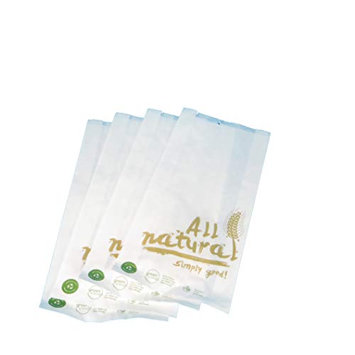1000 Bäckerfaltenbeutel Brötchentüten Bäckerbeutel Snack Faltenbeutel Papier Kraft 35-40g/m² weiß mit "All Natural" Neutralmotiv - Inkl. VerpG in D (428 18+6x39cm 35g/m²) von Pro DP