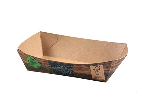 1000 Bio Snackschalen Pommes Fingerfood Chicken Currywurst Schalen Food Trays XL 155x90x42mm "Enjoy Green" FSC kompostierbar - Inkl. VerpG in D von Pro DP