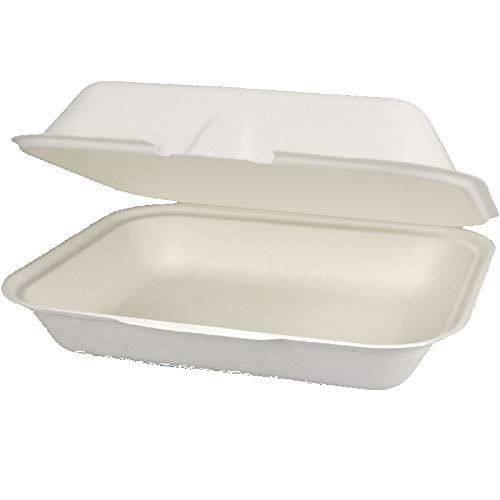 200 Bio Menüboxen Außerhaus Mitnahme Klappboxen Premium ungeteilt Bagasse Zuckerrohr kompostierbar 24x20x8cm (HP4 Maß) - Inkl. Lizenz gemäß VerpG in D von Pro DP