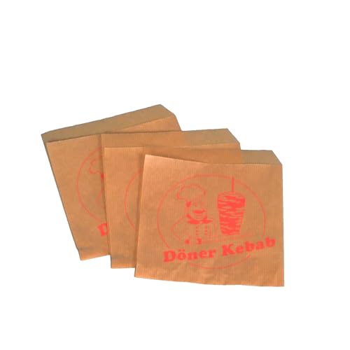 2000 Dönertaschen Dönertüten Döner Kebab Beutel 16x16cm Kraft braun mit Döner Neutraldruck in rot von Pro DP