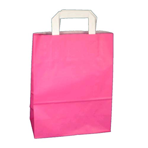 250 Papiertragetaschen Papiertüten Einkaufstüten Tragetaschen Papier 70-80g/m² mit Papier Flachhenkel Rosa Pink 3 verschiedene Größen zur Auswahl (22+10x28cm) von Pro DP