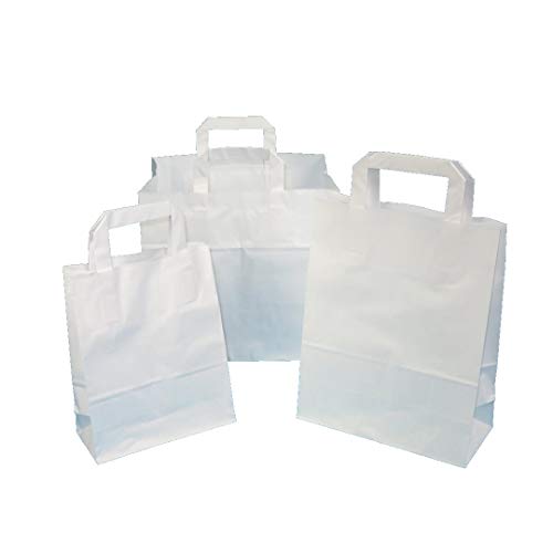 250 Papiertragetaschen Papiertüten Einkaufstüten Tragetaschen aus Papier weiß 70-80g/m² mit Innen Flachhenkel aus Papier Verschiedene Größen zur Auswahl (32+17x44cm 80g) von Pro DP
