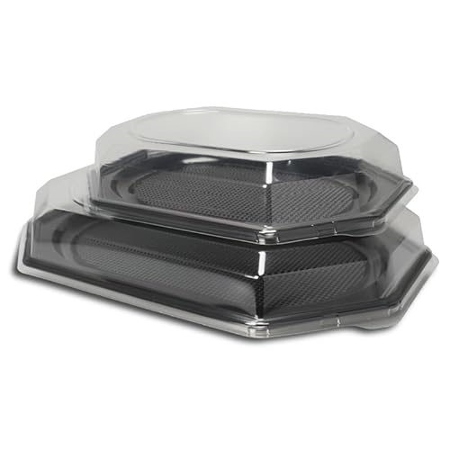 50-200 Premium Partyplatten Catering Servierplatten Buffetplatten schwarz rPET recycelbar versch. Größen zur Auswahl - Inkl. VerpackG in D (Klarsichthaube für Partyplatte M 100St.) von Pro DP