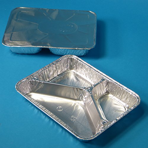 500 Aluschalen Assietten Aluminiumschalen Aluminium Menüschalen ECO dreigeteilt 3-geteilt tief 227x177x38mm mit Alu Deckel "Guten Appetit" - inkl. VerpG von Pro DP