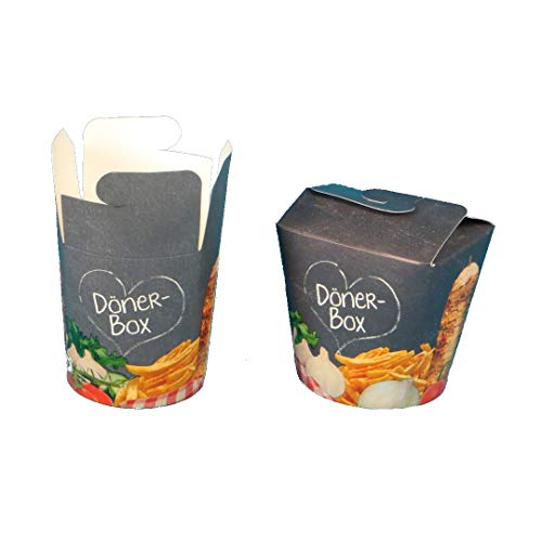 500 Dönerboxen Döner to go Snackboxen Dönerbox Pomdöner Kebab Box grau mit Neutralmotiv Hartpapier/Pappe mit PE Beschichtung 16oz/500ml - Inkl. VerpG in D von Pro DP