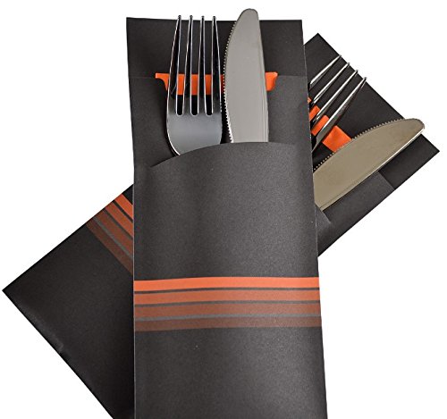 Pro DP 520 Bestecktaschen Serviettentaschen schwarz orange inklusive Serviette 33x33cm 2lg orange von Pro DP