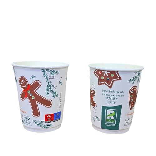 600 Bio Glühweinbecher Weihnachtsbecher 0,3l 300ml Eichstrich Premium Doppelwand Papier mit Bio Barriere von Pro DP