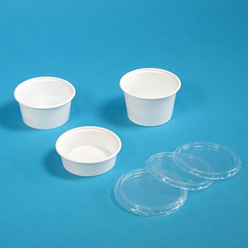 Pro DP 1000 Dressingbecher Soßenbecher Dip Ketchup Mayo Becher Buttercups Butterbecher weiß 80ml 80g rund mit transparentem Deckel im Kombipack von Pro DP