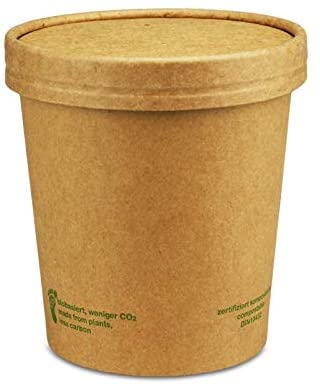 Pro DP 250 Bio Soup to go Container Suppenbecher 570ml FC20 Größe mit Deckel braun Karton+Bio PLA kompostierbar - Inkl. Verpackungslizenz in D von Pro DP