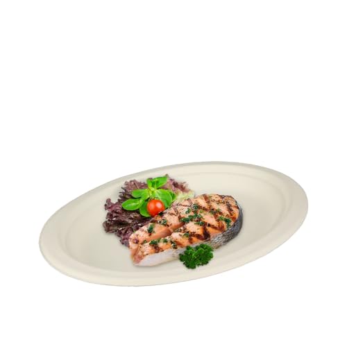 Pro DP 500 Menüteller Imbissteller Einweg Grillteller oval weiß 26x19cm Bio Bagasse/Zuckerrohr von Pro DP