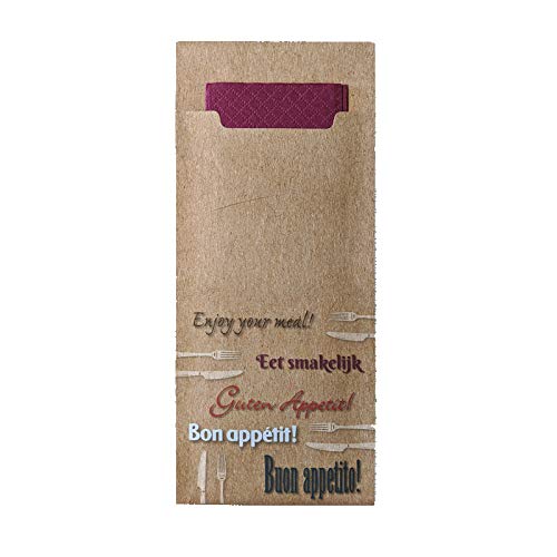 520 Bestecktaschen Serviettentaschen Sacchettos Hartpapier 85x200mm Havanna braun "Guten Appetit" inklusive Serviette Bordeaux 40x40cm 2lg von Pro DP