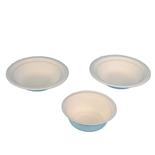 Pro DP 900-1000 Bio Imbissschalen Suppenschalen Suppenterrinen Dessertschälchen weiß Bagasse/Zuckerrohr holzfreie Chinet Alternative verschiedene Größen zur Auswahl (Ø18cm 4,1cm tief 400ml 1000St) von Pro DP