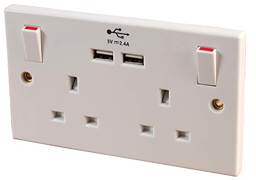 Pro Elec 2213U 2,4A 2-fach-Steckdose mit 2,4 A USB, Weiß von PRO-ELEC